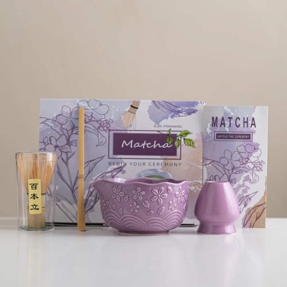 Matcha set – 7-piece starter kit – Embossed ceramic bowl – Luxury gift box for tea lovers